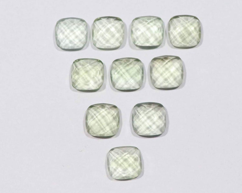 6 mm To 20 mm Green Amethyst Cushion Shape One Side Checker Cut Flat Bottom Jewelry Making Handmade Gemstones Rose Cut Cushion All Sizes