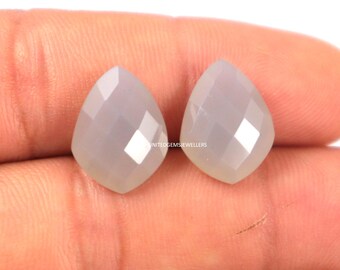Grey Chalcedony Briolette Pair: 16x12mm Shield Cut Gemstones