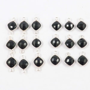 Black Onyx Sterling Silver 10 Pcs Cushion Connector Single & Double Bail Connector Hand Made Jewelry Gift For Her Jewelry Gemstone Connector