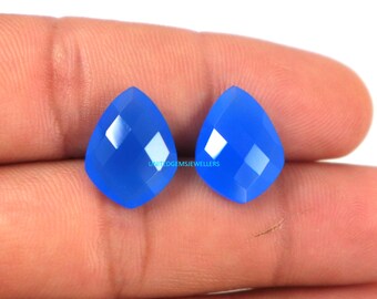 Blue Chalcedony Shield Cut Briolette Pair: 16X12 mm Gemstones