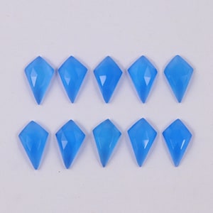 Blue Chalcedony 10 Pcs Natural Blue Chalcedony 13X8 mm Kite Shape Rose Cut Flat Bottom Jewelry Making Loose Gemstone Blue Chalcy Gemstone