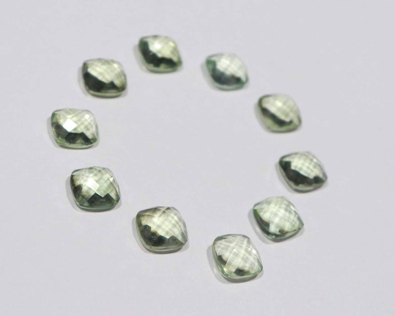6 mm To 20 mm Green Amethyst Cushion Shape One Side Checker Cut Flat Bottom Jewelry Making Handmade Gemstones Rose Cut Cushion All Sizes