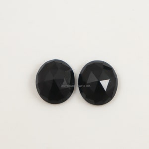 Black Onyx 14X12 mm Oval Shape Rose Cut One Side Checker Cut Flat Bottom Oval Shape Handmade Black Onyx Gemstone Oval Black Onyx Gemstone
