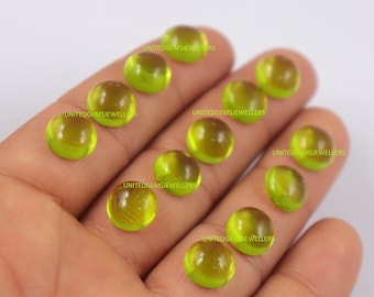 Quartz péridot de 3 mm à 20 mm, péridot rond rond, cabochon à fond plat lisse, fabrication de bijoux en vrac, pierres précieuses rondes calibrées