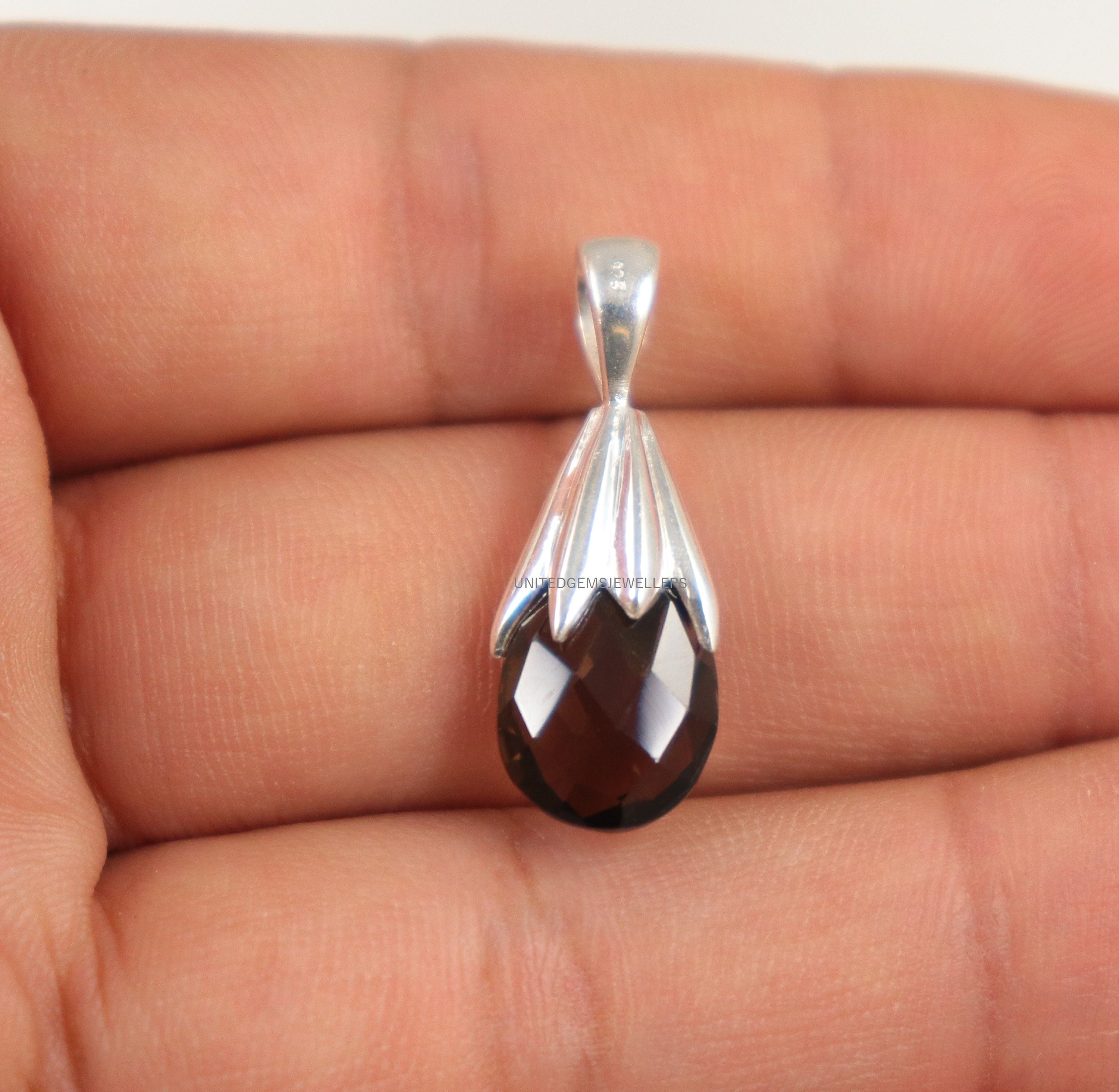 Pendentif En Argent 925 Avec Quartz Fumé Naturel - Forme Poire Et Filigrane - Bijou élégant Sans Emballage