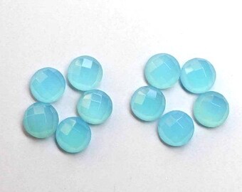 Aqua Chalcedony Round Gemstones: Rose Cut Cabochons (6-20 mm)