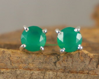 1 Pair Green Onyx Gemstone Sterling Silver 8x6mm Earring,Handmade Womens Earring