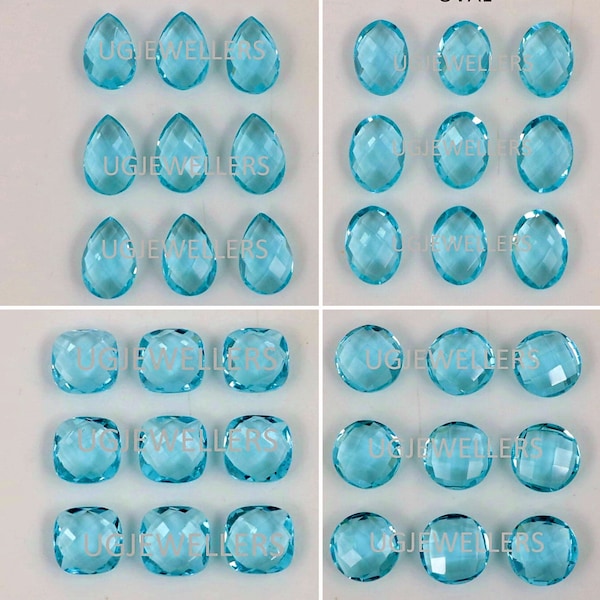 1 Pcs Sky Blue Topaz Quartz 6 mm To 20 mm Round Cushion 8X6 mm To 25X18 mm Oval, Pear Shape Briolette Cut Both Side Checker Jewelry Making