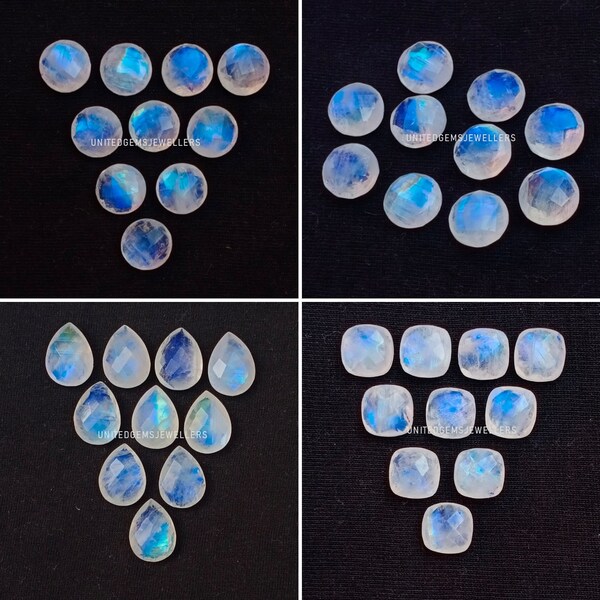 Natural Rainbow Moonstone 5mm To 20mm Round Cushion 10X8 mm To 20X15 mm Oval Pear Briolette Cut Multi Blue Fire Rainbow Moonstone Jewelry