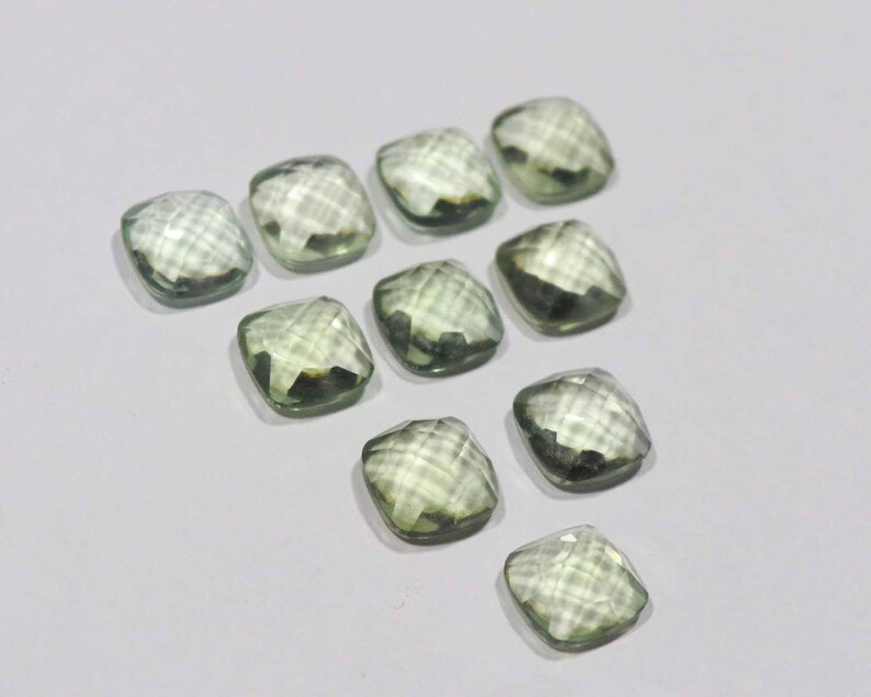 6 mm To 20 mm Green Amethyst Cushion Shape One Side Checker Cut Flat Bottom Jewelry Making Handmade Gemstones Rose Cut Cushion All Sizes