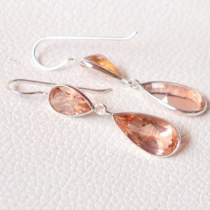 Peach Morganite Quartz 92.5 Sterling Silver 1 Pair 12X8 mm 18X9 mm Pear Cut Earrings Hand Made Jewelry Gift For Her Earring Peach Morganite