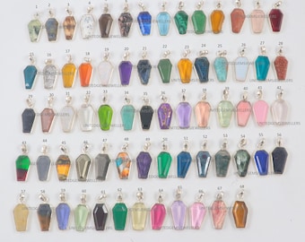 Coffin Semiprecious Gemstone Pendant: 925 Sterling Silver Jewelry
