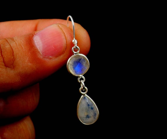 Orecchini In Argento Sterling 925 Con Pietra Di Luna Arcobaleno 8mm - Donna E Ragazza, Talismano, In Scatola Regalo