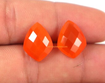 Carnelian Shield Cut Briolette Pair: Faceted Gemstones (16X12 mm)