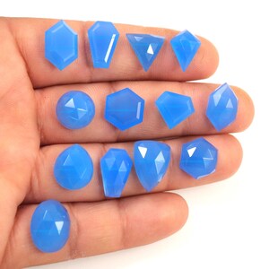 Blue Chalcedony Mix Shape Rose Cut One Side Checker Cut Flat Bottom Gemstone Both Side Tablet Jewelry Making Loose Gemstone Calibrated Stone
