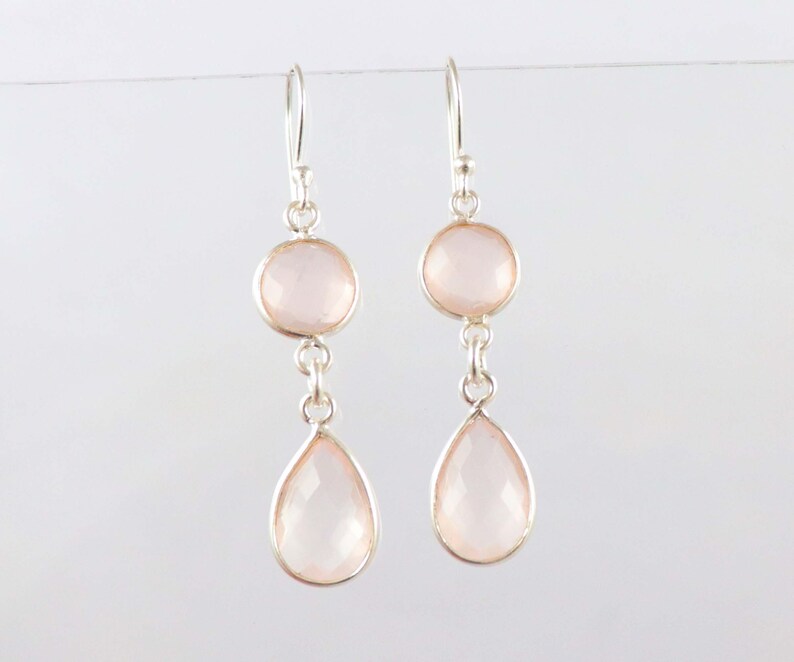 Earrings 1 Pair Natural Rose Quartz 92.5 Sterling Silver 8 mm Round 12X8 mm Pear Earrings Hand Made Jewelry Gift For Her Jewelry Gemstone