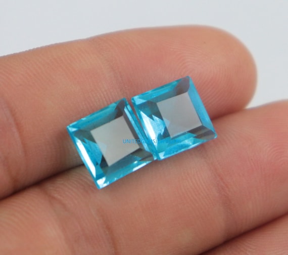 スイスブルートパーズクォーツ宝石：10 x 10 mmスクエアカットルース