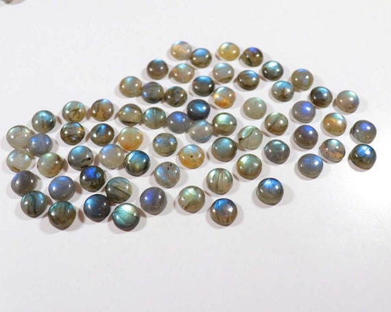 Natural Labradorite Round Cabochon Gemstone: 4-20 mm Flat Back