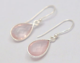 Rose Quartz Earrings 92.5 Sterling Silver 1 Pair Pear Earrings Hand Made Jewelry Gift For Her Jewelry Stone Earrings Silver Jewelry Gemstone