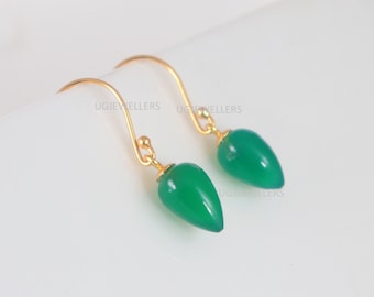 Orecchini pendenti a goccia in onice verde: argento sterling placcato oro