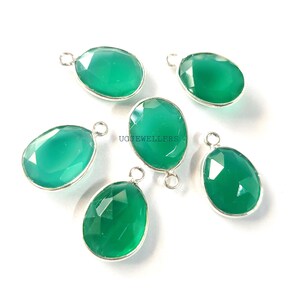 Connecteurs faits main en argent sterling et onyx vert : forme oeuf taillée Talpe, 10 pièces