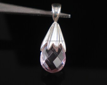 Handmade Pink Amethyst Pear Pendant, 925 Sterling Silver Briolette Cut