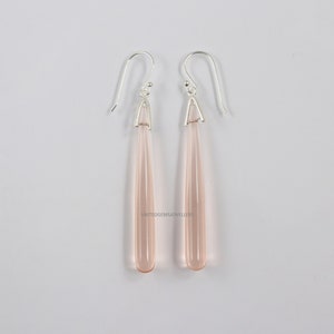 Peach Morganite Quartz 50X6 mm Plan Drops 92.5 Sterling Silver Dangle Earrings 1 Pair Dangle Earrings Hand Made Jewelry Gift For Her Earring