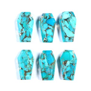 Sky Copper Turquoise 17X10 mm Coffin Shape 1 Pair Single Step Cut Flat Bottom Coffin Shape Handmade Sky Copper Turquoise Coffin