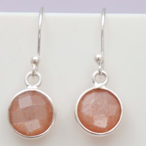 Earrings Peach Moonstone 92.5 Sterling Silver 1 Pair 8mm Round Earrings Hand Made Jewelry Gift For Her Jewelry Stone Earrings Silver Jewelry