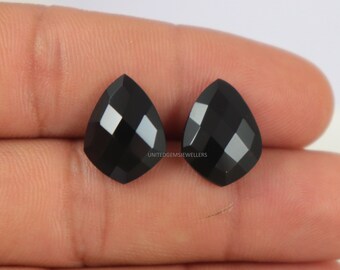 Black Onyx Shield Cut Briolette Pair: 16X12 mm Gemstones
