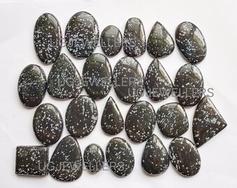 Snowflake Obsidian Natural Snowflake Obsidian Gemstone Lot Cabochon Smooth Flat Bottom Jewelry Making Loose Gemstones Snowflake Obsidian