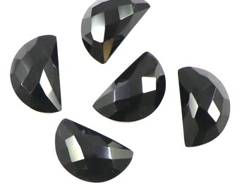 5 piedras preciosas naturales de ónix negro: corte rosa en forma de D, 20 x 12 mm