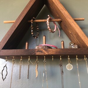 Jewelry Organizer Shelf, Triangle Jewelry Shelf, Ring Holder, Wood Wall Mounted Jewelry Shelf, Necklace Organizer image 6