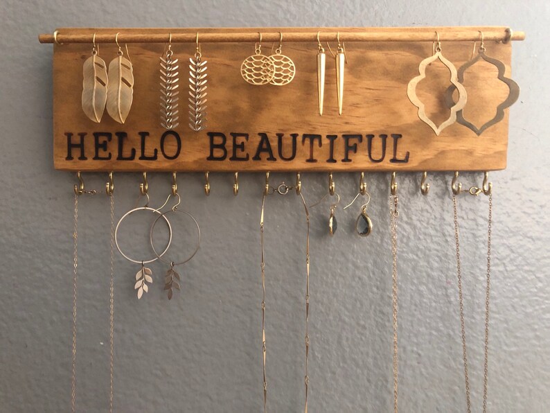 Jewelry Organizer Wall Storage Earring Holder Necklace Display Gift For Her