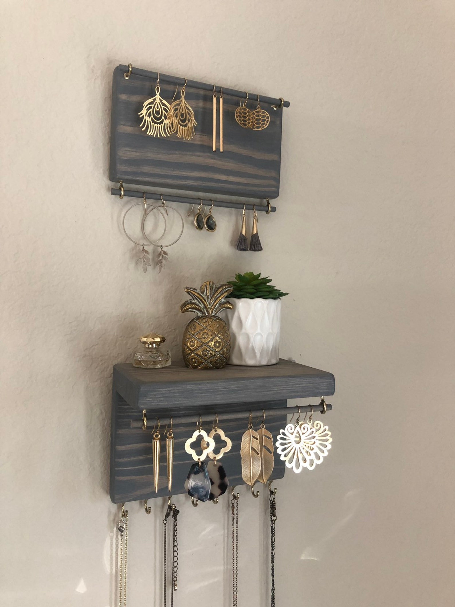 Jewelry Organizer Shelf Wall Mount Jewelry Holder Earring Etsy