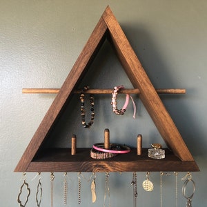 Jewelry Organizer Shelf, Triangle Jewelry Shelf, Ring Holder, Wood Wall Mounted Jewelry Shelf, Necklace Organizer image 3