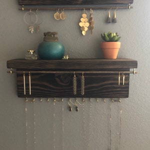 Wall Mount Jewelry Organizer, Earring Holder, Jewelry Organizer, Wood Jewelry Holder, Earring Holder, Boho Wall, Necklace Storage, Jewelry image 3