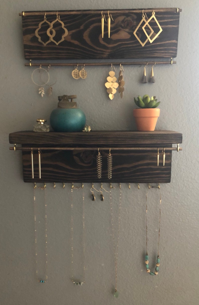 Wall Mount Jewelry Organizer, Earring Holder, Jewelry Organizer, Wood Jewelry Holder, Earring Holder, Boho Wall, Necklace Storage, Jewelry image 3