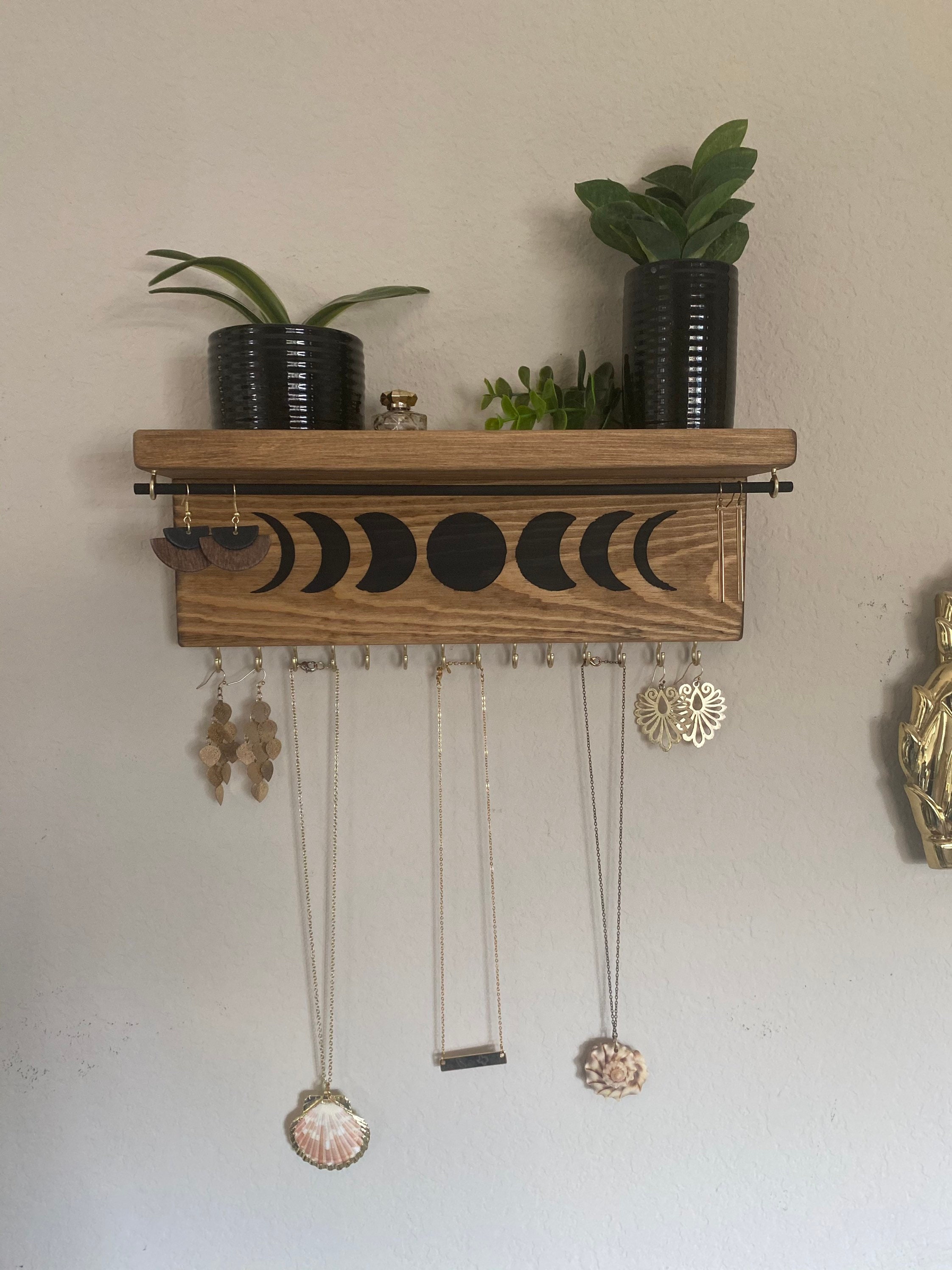 Jewelry Organizer Necklace Holder Wall Mounted Rustic Wood, Necklaces, Earrings  Organizer 