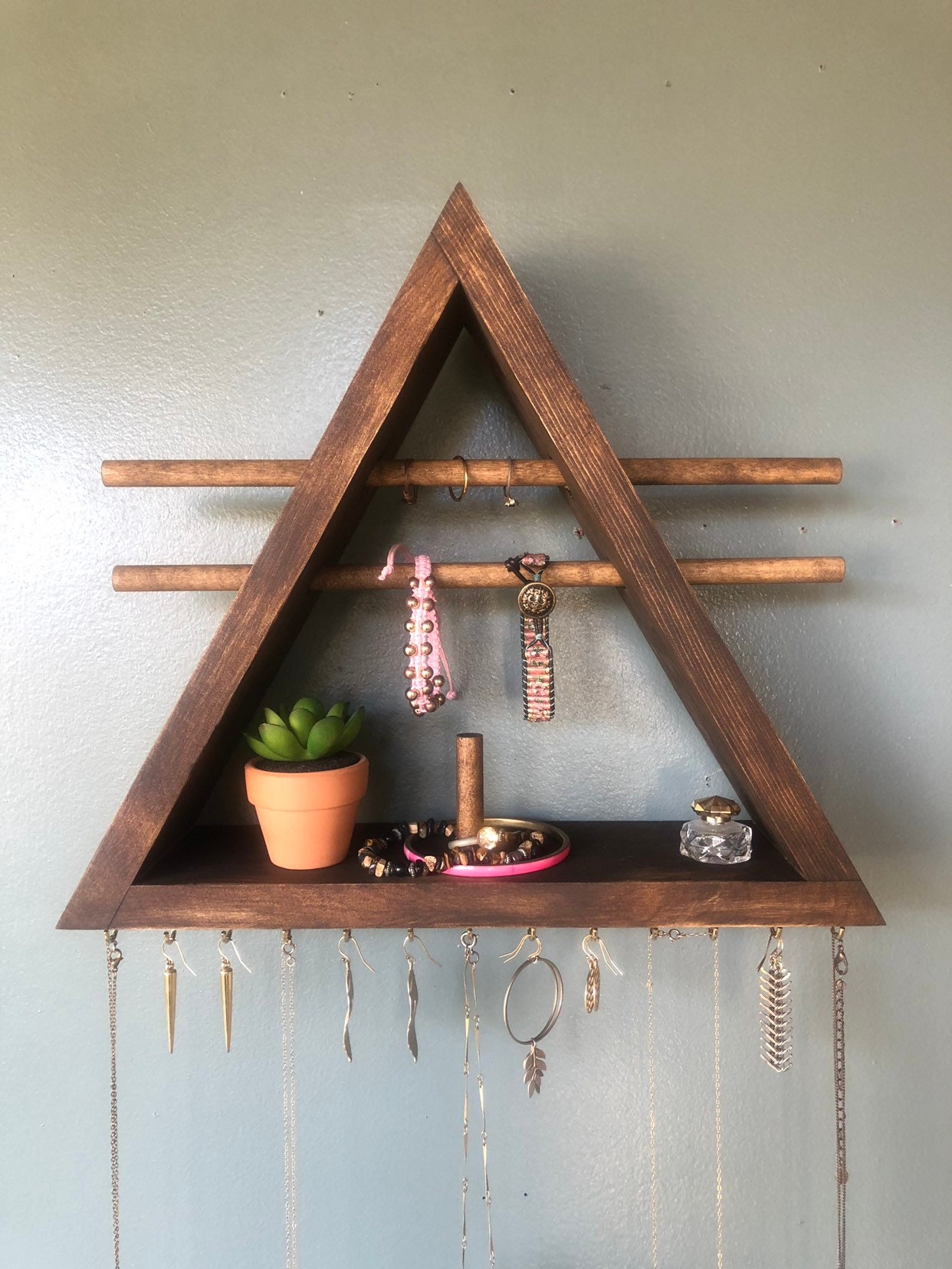 Jewelry Organizer, Jewelry Storage, Wood Shelf, Earing Holder, Ring H…