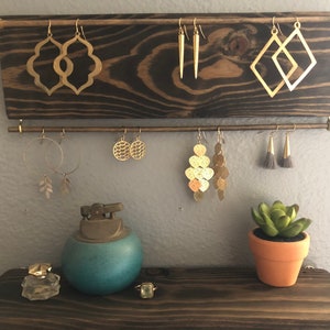 Wall Mount Jewelry Organizer, Earring Holder, Jewelry Organizer, Wood Jewelry Holder, Earring Holder, Boho Wall, Necklace Storage, Jewelry image 2