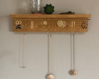 Jewelry Organizer With Shelf , Wall Mount Jewelry Holder, Earring Holder, Jewelry Holder, Home Decor, Necklace Organizer, Necklace Storage