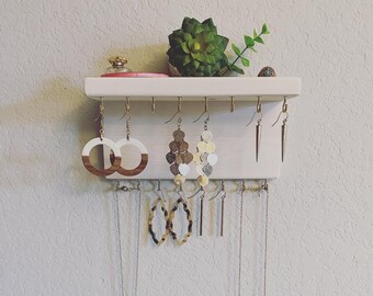 Jewelry Organizer Shelf, Wall Mounted Jewelry Organizer, Bathroom Jewelry Organizer, Necklace Holder, Earring Holder, Christmas Gift, Gift