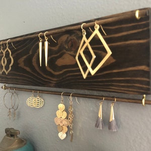 Wall Mount Jewelry Organizer, Earring Holder, Jewelry Organizer, Wood Jewelry Holder, Earring Holder, Boho Wall, Necklace Storage, Jewelry image 4