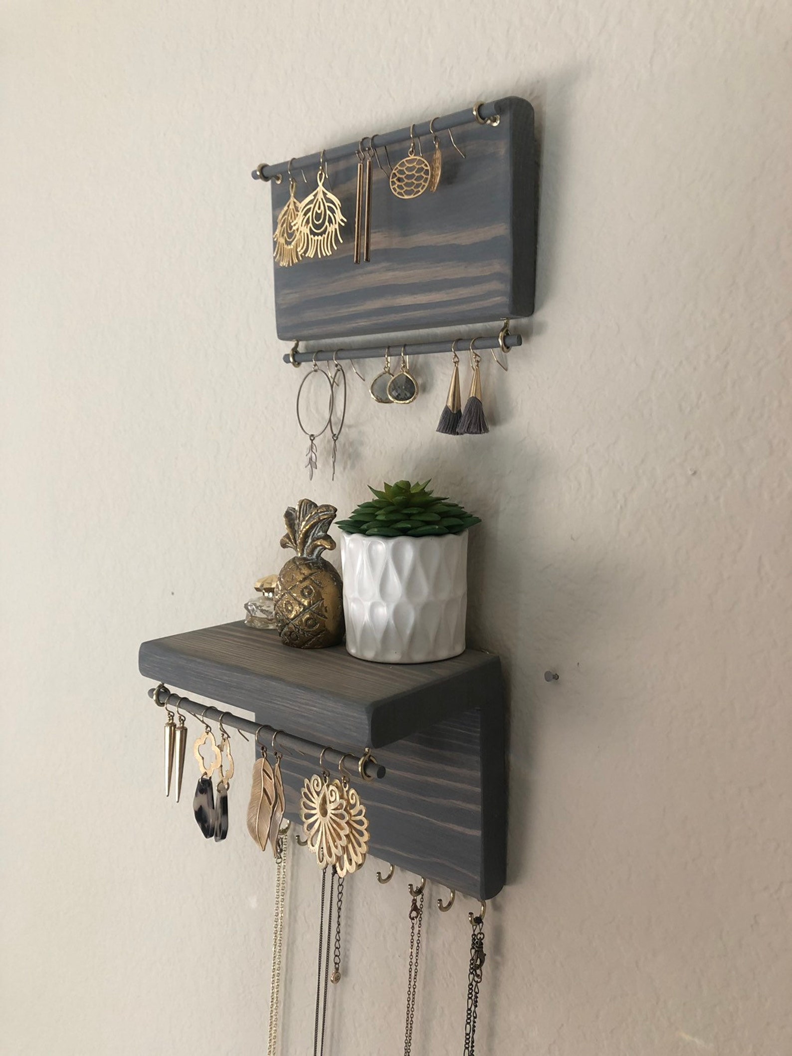 Jewelry Organizer Shelf Wall Mount Jewelry Holder Earring Etsy