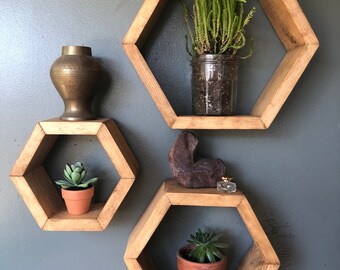 Honeycomb Shelves, Wood Shelves, Honeycomb Wood Shelves, Hexagon Shelves, Hexagon Cubbies, Floating Shelf, Geometric Shelf, Wood Shelf