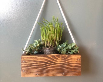 Wood Rope Planter, Rustic Planter Box, Farmhouse Planter Box, Boho Planter Box, Hanging, Boho Planter, Plant, Rope Planter, Planter Box