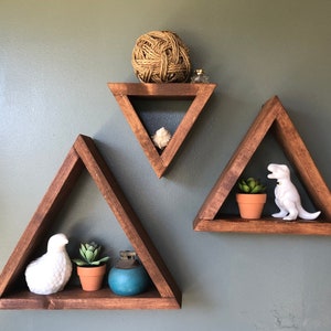 Wood Shelf, Wood Triangle Shelves, Floating Shelf, Wood Floating Shelves, SET OF 3 Triangle Shelves, Wall Mount Shelves, Wood Shelf, Shelf image 1