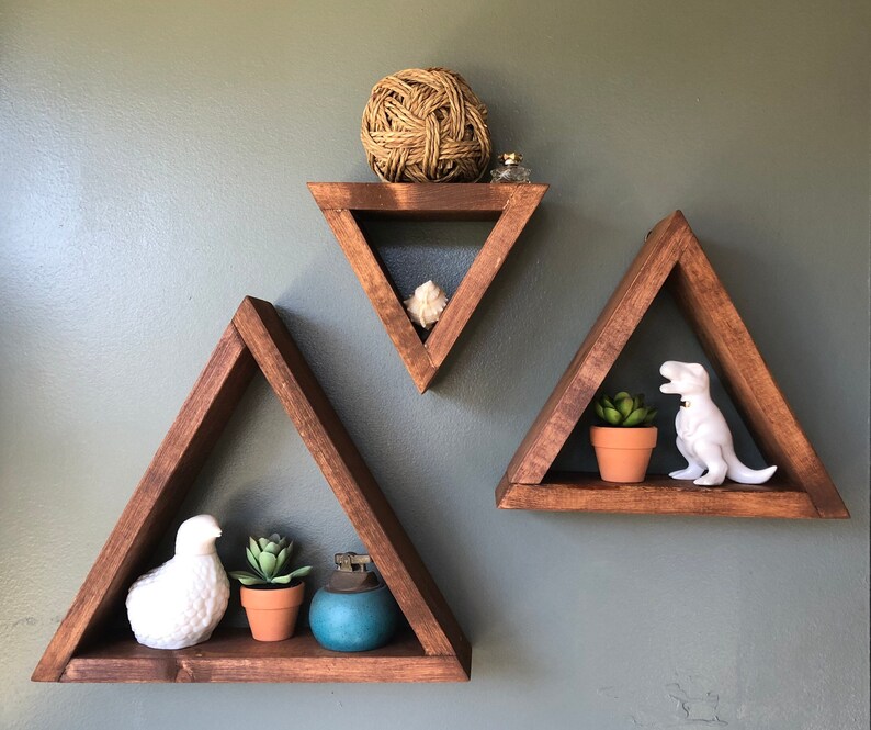 Wood Shelf, Wood Triangle Shelves, Floating Shelf, Wood Floating Shelves, SET OF 3 Triangle Shelves, Wall Mount Shelves, Wood Shelf, Shelf image 1