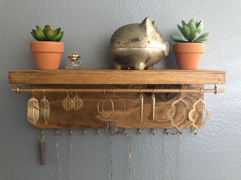 Jewelry Organizer With Shelf Wall Mount Holder Earring Home Decor Necklace Storage